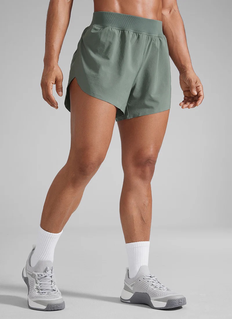 Feathery-Fit Soft Lined Mid Rise Shorts 4'' - Grey Sage
